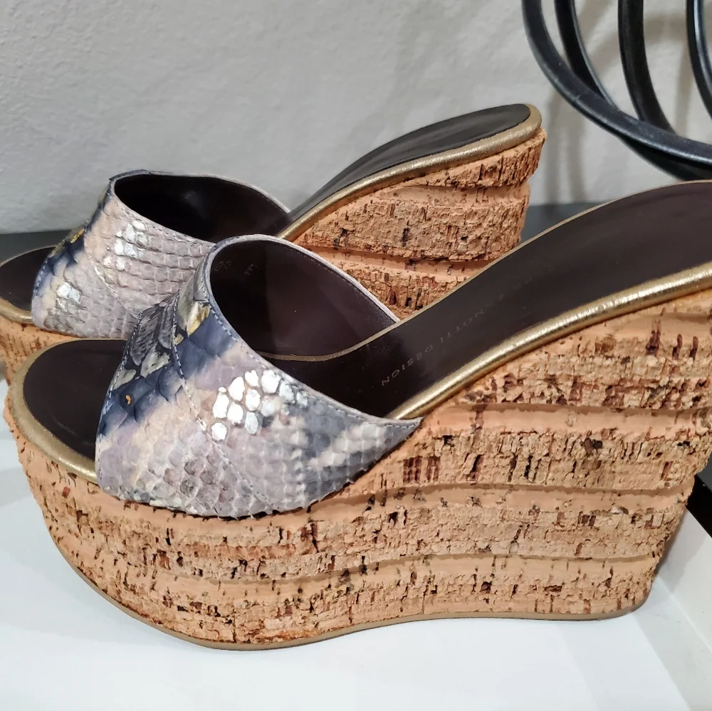 GIUSEPPE ZANOTTI Cream and Grey Python cork wedges 36. (Fits Like 36.5) - Picture 7 of 16